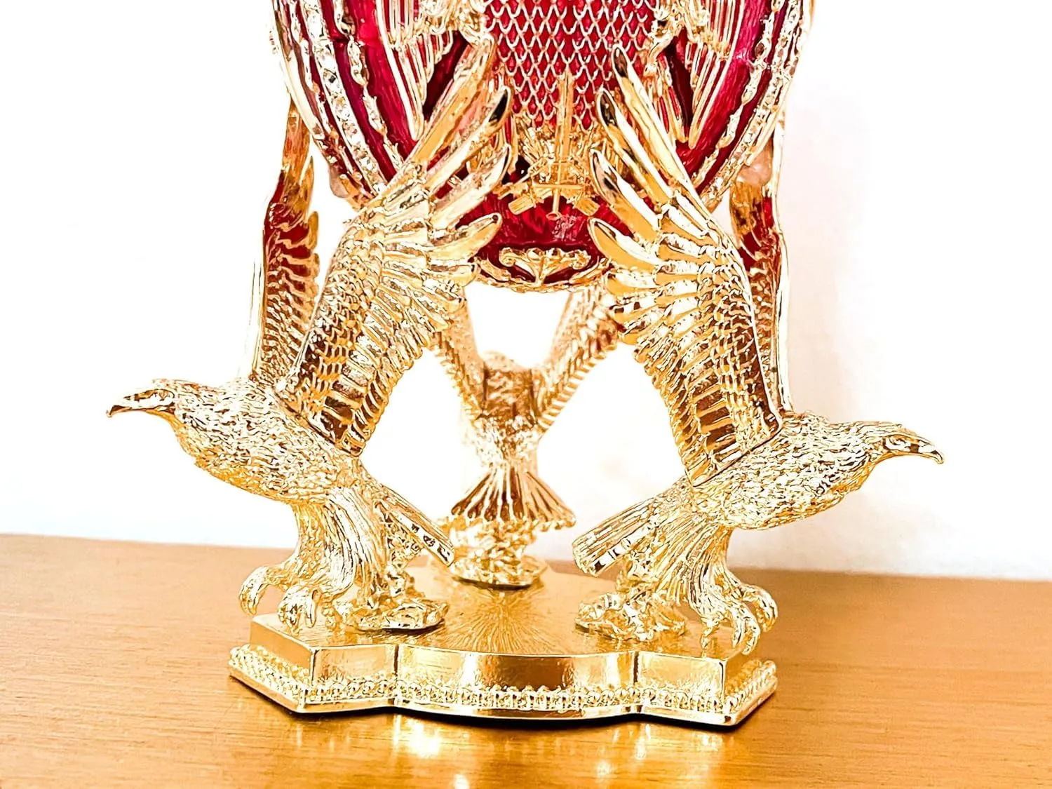 Musical Fabergé Egg Pure GOLD decor Collectors Egg Russian Jewelry Box Faberge Egg Trinket HANDMADE Faberge Box 300 Crystal Diamonds Valentines day Gift Ideas for her (Ruby Red)