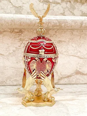 Musical Fabergé Egg Pure GOLD decor Collectors Egg Russian Jewelry Box Faberge Egg Trinket HANDMADE Faberge Box 300 Crystal Diamonds Valentines day Gift Ideas for her (Ruby Red)