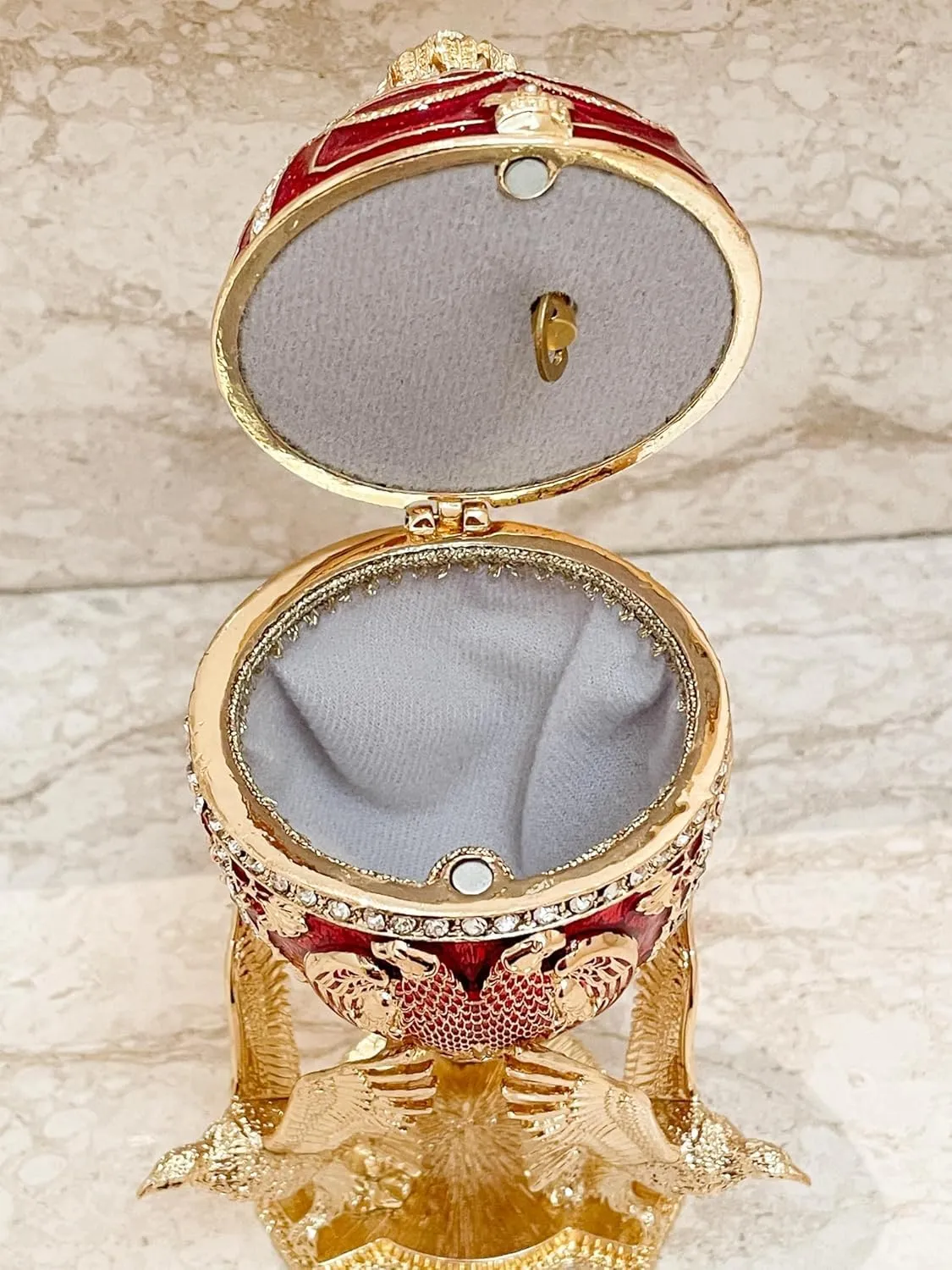 Musical Fabergé Egg Pure GOLD decor Collectors Egg Russian Jewelry Box Faberge Egg Trinket HANDMADE Faberge Box 300 Crystal Diamonds Valentines day Gift Ideas for her (Ruby Red)