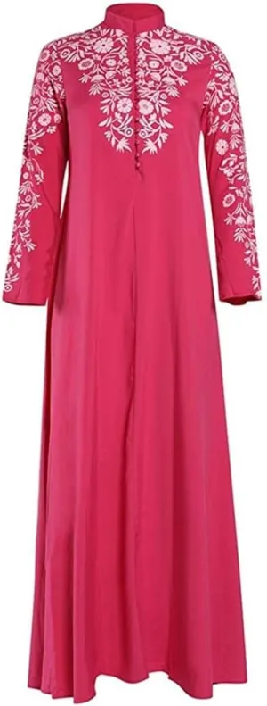 Muslim Abaya Dress for Women, Ramadan Middle East Arabian Robe Islamic Long Sleeve Embroidered Cardigan Dress