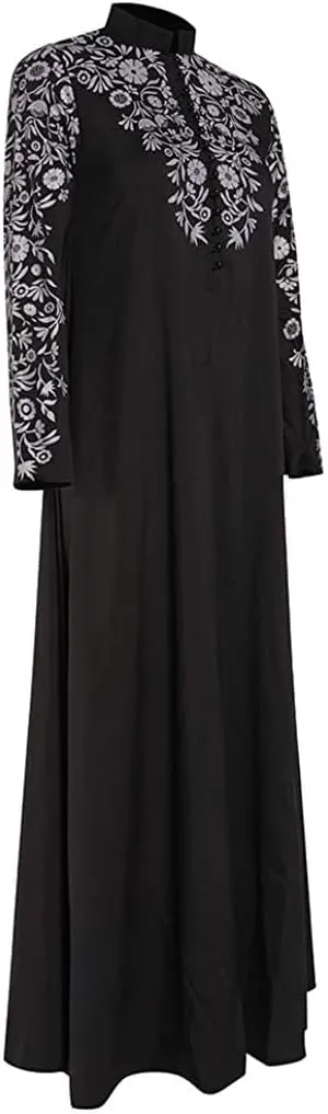 Muslim Abaya Dress for Women, Ramadan Middle East Arabian Robe Islamic Long Sleeve Embroidered Cardigan Dress