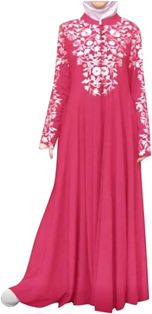 Muslim Abaya Dress for Women, Ramadan Middle East Arabian Robe Islamic Long Sleeve Embroidered Cardigan Dress