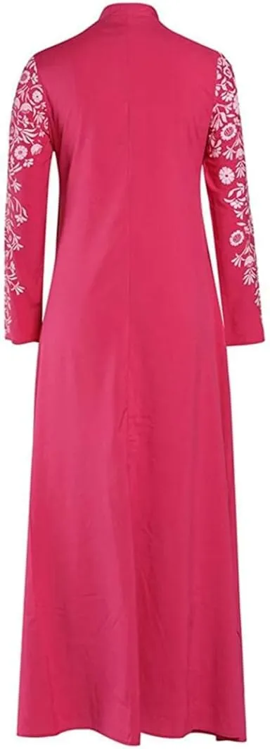 Muslim Abaya Dress for Women, Ramadan Middle East Arabian Robe Islamic Long Sleeve Embroidered Cardigan Dress