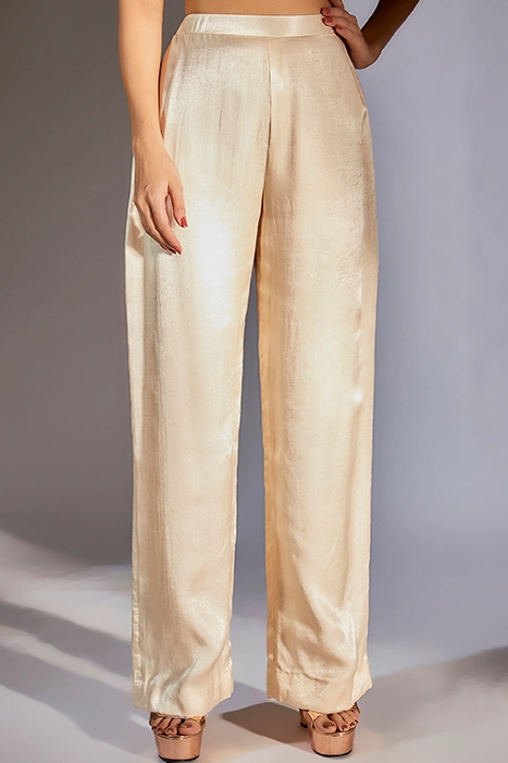 Mustard To Beige Ombre Ruffle Jacket With Embroidered Pant Set
