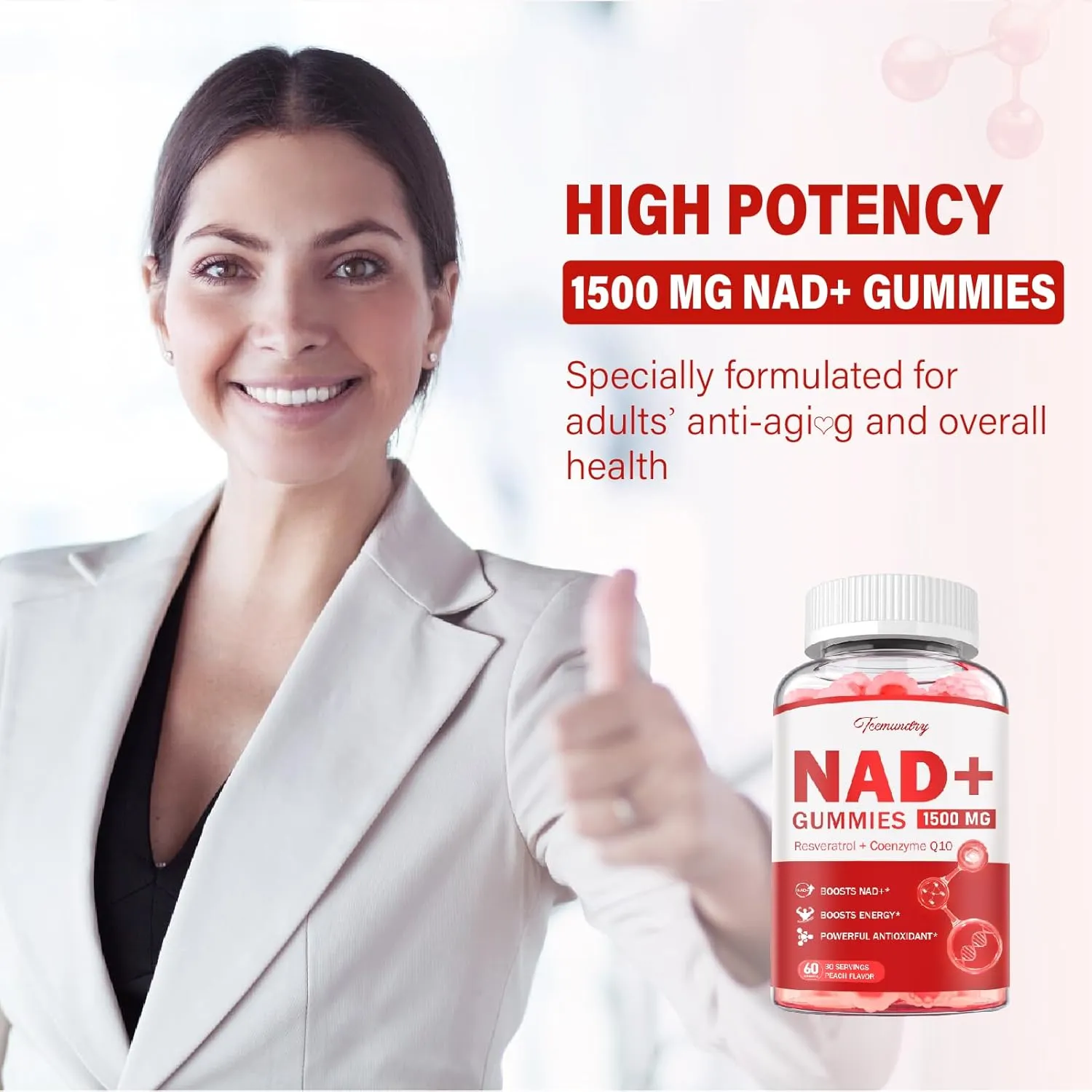 NAD Supplement Gummies for Women & Men - Liposomal NAD Nicotinamide Riboside 900mg with Resveratrol, Quercetin, CoQ10, Fisetin - NAD Resveratrol Supplement, Vegan, Non-GMO, 120 Gummies