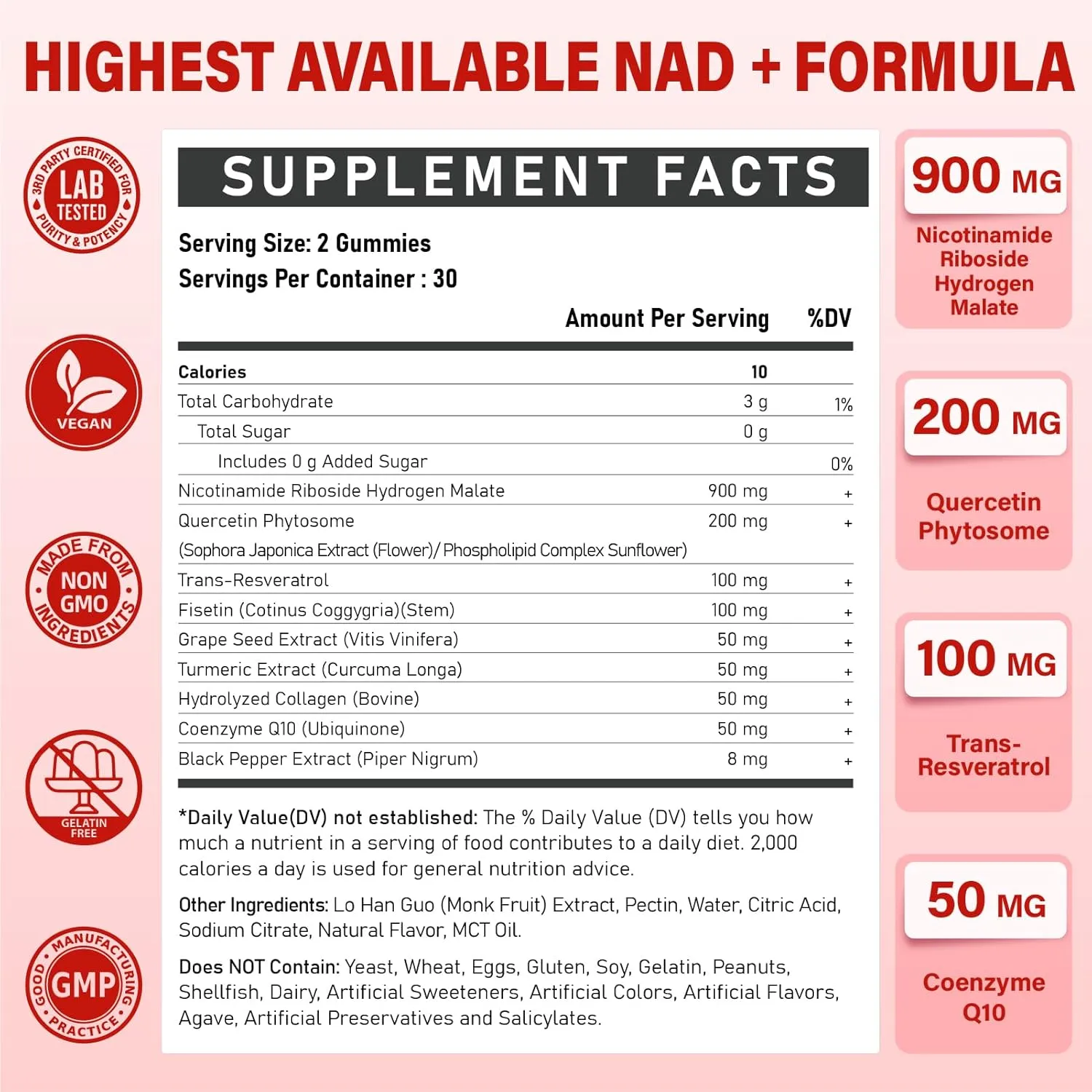 NAD Supplement Gummies for Women & Men - Liposomal NAD Nicotinamide Riboside 900mg with Resveratrol, Quercetin, CoQ10, Fisetin - NAD Resveratrol Supplement, Vegan, Non-GMO, 120 Gummies