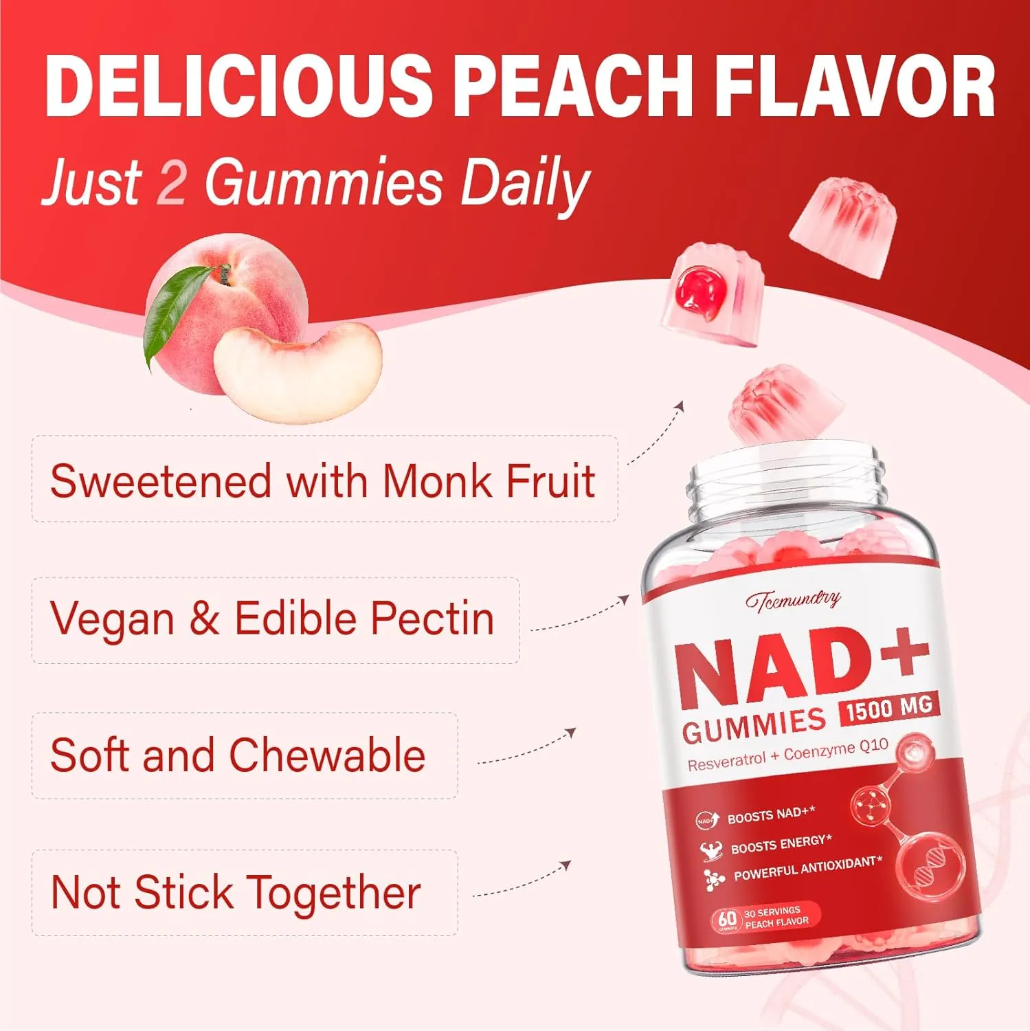 NAD Supplement Gummies for Women & Men - Liposomal NAD Nicotinamide Riboside 900mg with Resveratrol, Quercetin, CoQ10, Fisetin - NAD Resveratrol Supplement, Vegan, Non-GMO, 120 Gummies