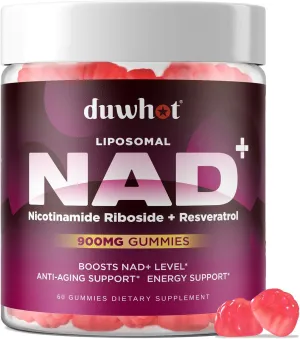 NAD Supplement Gummies Sugar Free, Liposomal Nicotinamide Riboside Resveratrol 900 MG for Women & Men, NAD  Supplement with Quercetin & Grape Seed Extract, Brain Support, Antioxidant, 60ct