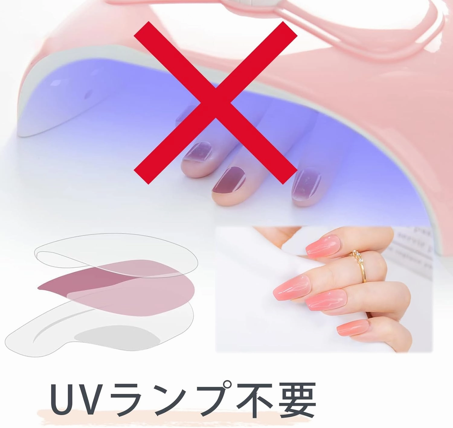 Nail Strips NO-Light Needed Nail Gel Stickers-Peach, Travel Package UV Free Self Adhesive Nail Polish Sticker Manicure Gel Nail Decals for Nail Designs Contains 16 Nail Wraps