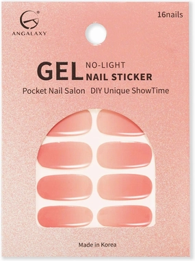 Nail Strips NO-Light Needed Nail Gel Stickers-Peach, Travel Package UV Free Self Adhesive Nail Polish Sticker Manicure Gel Nail Decals for Nail Designs Contains 16 Nail Wraps