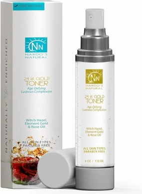 Nardo's Natural 24 Karat Gold Facial Toner, 4 oz, pH Balancing with Witch Hazel, Element Gold & Rose Oil, Nourishing for Smooth Fresh Skin, All Skin Types (Pack of 1)