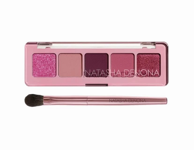 Natasha Denona Mini Crush Eyeshadow Palette & Eyeshadow Brush. Bonus Premium Korean Sheet Masque with Collagen, nude