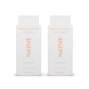 Native Body Wash Contains Naturally Derived Ingredients | For Women & Men, Sulfate, Paraben, & Dye Free Leaving Skin Soft and Hydrating | Sweet Peach & Nectar 18 oz - 2 Pk
