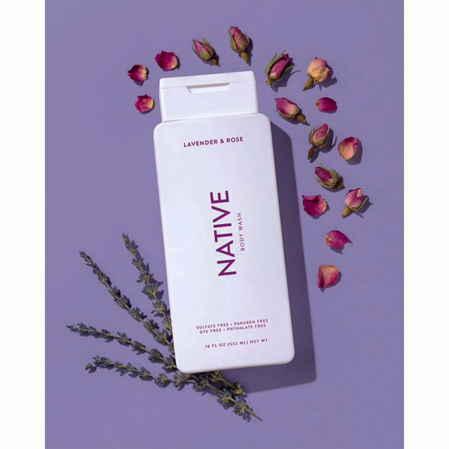 Native Natural Body Wash, Lavender & Rose, Sulfate Free, Paraben Free, 18 oz - Pack Of 01