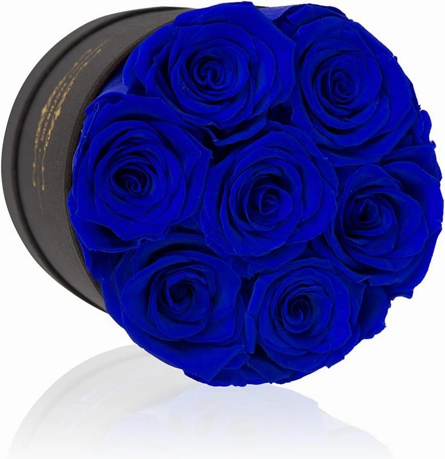 NATROSES 7 Piece Preserved Roses in a Box, Preserved Flowers for Birthday, Flower Gifts for Mothers Day (Royal Blue)