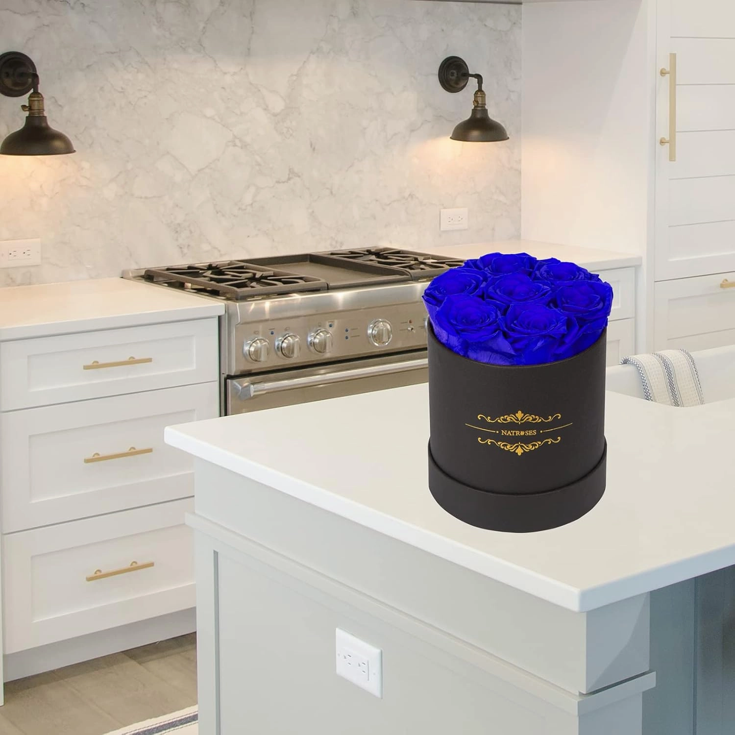 NATROSES 7 Piece Preserved Roses in a Box, Preserved Flowers for Birthday, Flower Gifts for Mothers Day (Royal Blue)