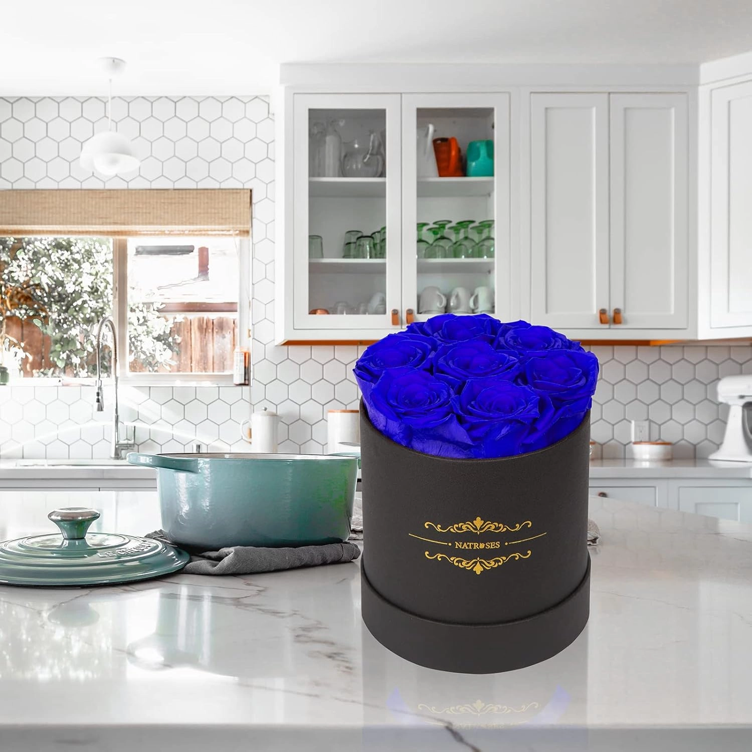 NATROSES 7 Piece Preserved Roses in a Box, Preserved Flowers for Birthday, Flower Gifts for Mothers Day (Royal Blue)