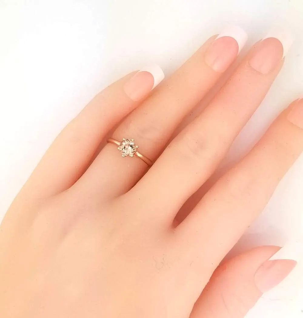 Natural 6mm Round Moragnite Solitaire Engagement Ring in 10K Rose Gold