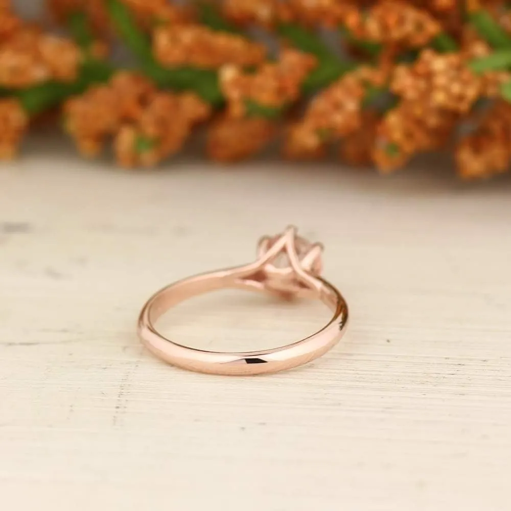 Natural 6mm Round Moragnite Solitaire Engagement Ring in 10K Rose Gold