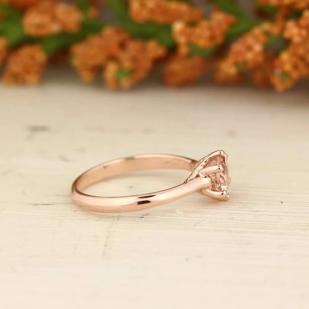 Natural 6mm Round Moragnite Solitaire Engagement Ring in 10K Rose Gold