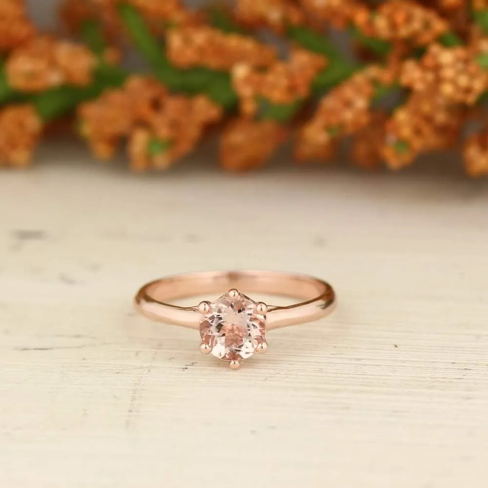 Natural 6mm Round Moragnite Solitaire Engagement Ring in 10K Rose Gold