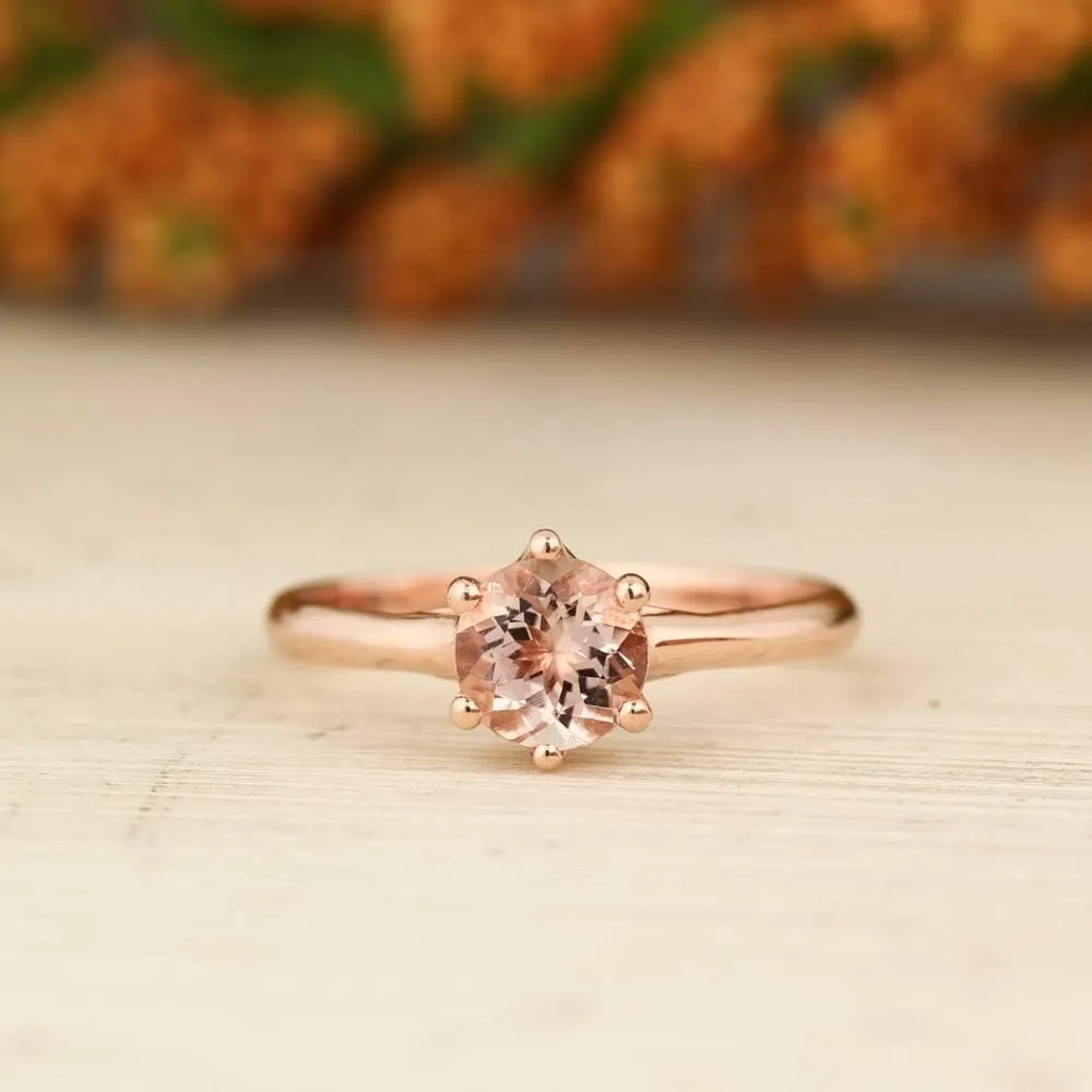 Natural 6mm Round Moragnite Solitaire Engagement Ring in 10K Rose Gold