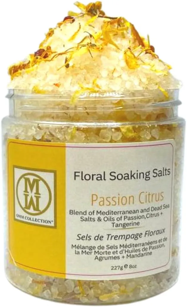 Natural Floral Soaking Bath Salt - Detox Body & Foot Soak - Pink Himalayan & Dead Sea Salt Flakes - Relaxing Bath Soak (Passion Citrus)