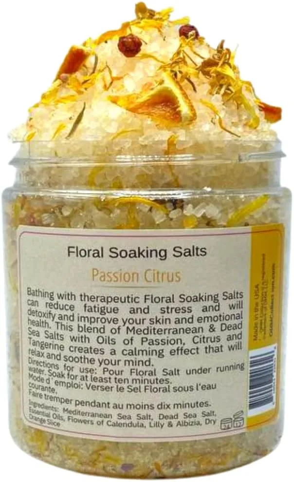 Natural Floral Soaking Bath Salt - Detox Body & Foot Soak - Pink Himalayan & Dead Sea Salt Flakes - Relaxing Bath Soak (Passion Citrus)