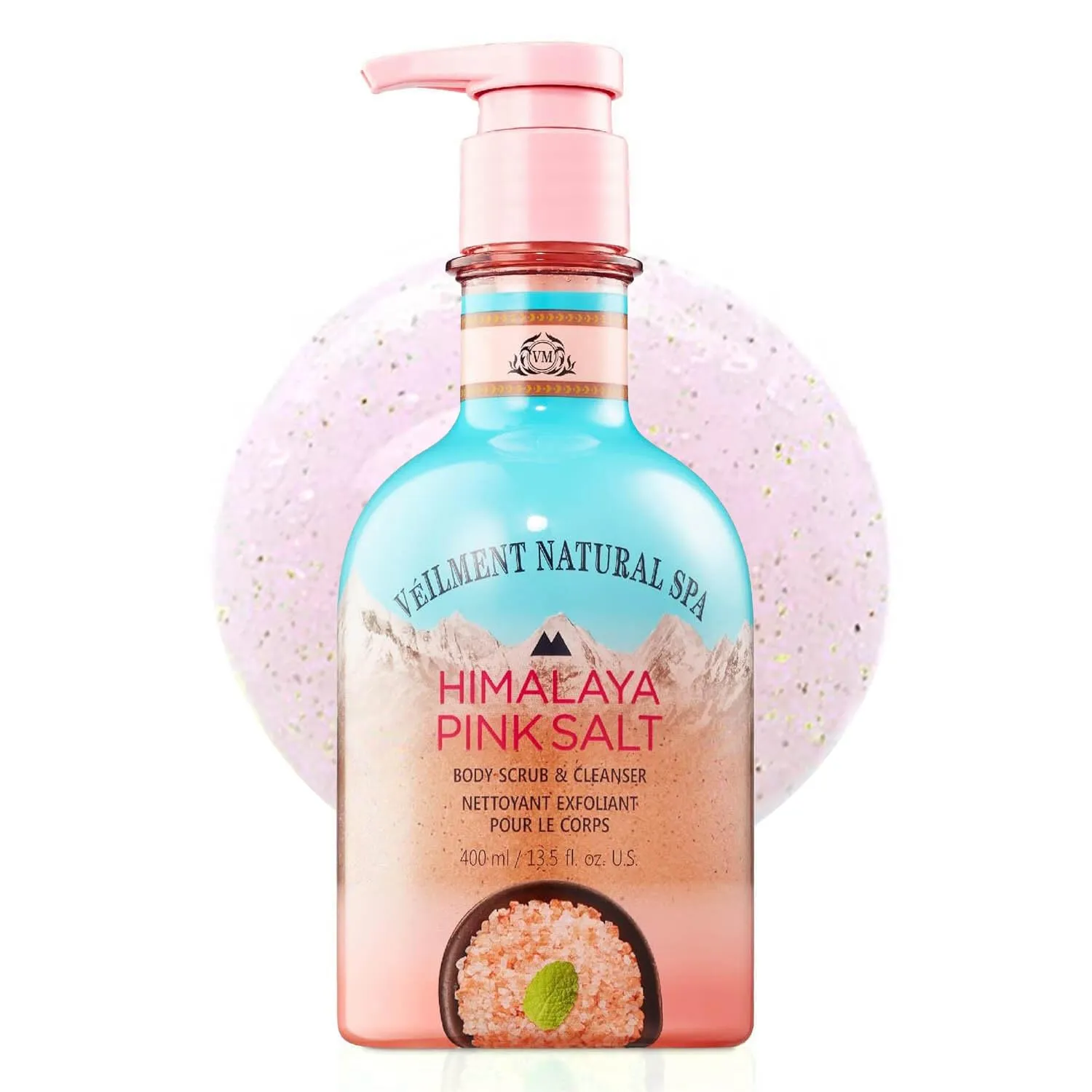 NATURAL HIMALAYA PINK SALT SPA 2-in1 BODY WASH & BODY SCRUB(13.53fl.oz) - Natural Exfoliating Salt Scrub for Deep Cleansing - Exfoliate & Moisturize Skin Polishes