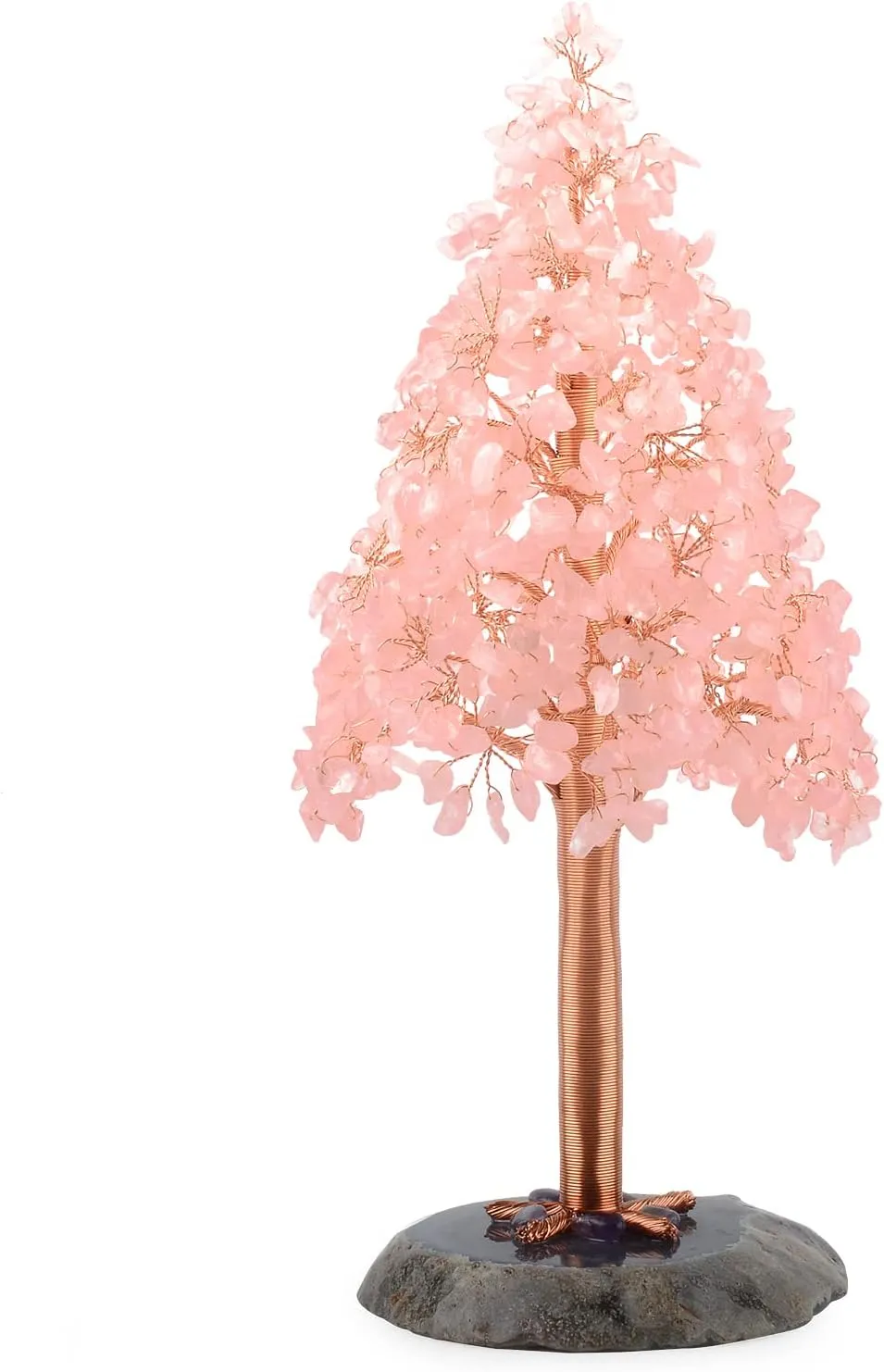 Natural Rose Quartz Crystal Christmas Tree,Gemstone Crystal Tree of Life-Agate Slice Base,Chakra Balancing Home Decor Feng Shui Bonsai Money Tree,Positive Energy Gift Size 10.3"