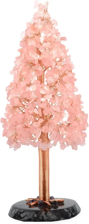 Natural Rose Quartz Crystal Christmas Tree,Gemstone Crystal Tree of Life-Agate Slice Base,Chakra Balancing Home Decor Feng Shui Bonsai Money Tree,Positive Energy Gift Size 10.3"