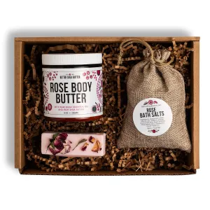 Natural Spa Gift Set for Women, Luxury Bath Set with Rose Bath Salt, Non Toxic Wax Melts and Rose Body Butter – Perfect as New Mom Gifts, Stress Relief Gifts, Gift Box for Women, Self Care Kit