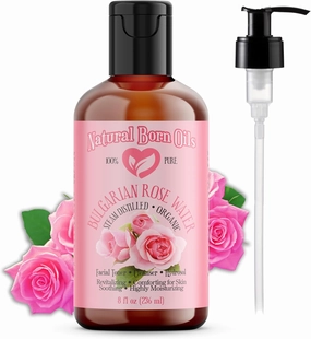 Natural Born Oils 8oz Rose Water Hydrosol, 100% Pure and Natural, Organic, Steam-distilled, Facial Toner Cleanser, with Sprayer, 8-Rose-Water