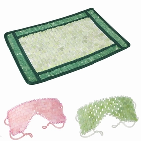 Natural Jade Eye Mask and Rose Quartz Eye Mask Set &Energy Pillow Cover - Jade Massage Design for Relaxation Large Size for Multi-Purpose Use