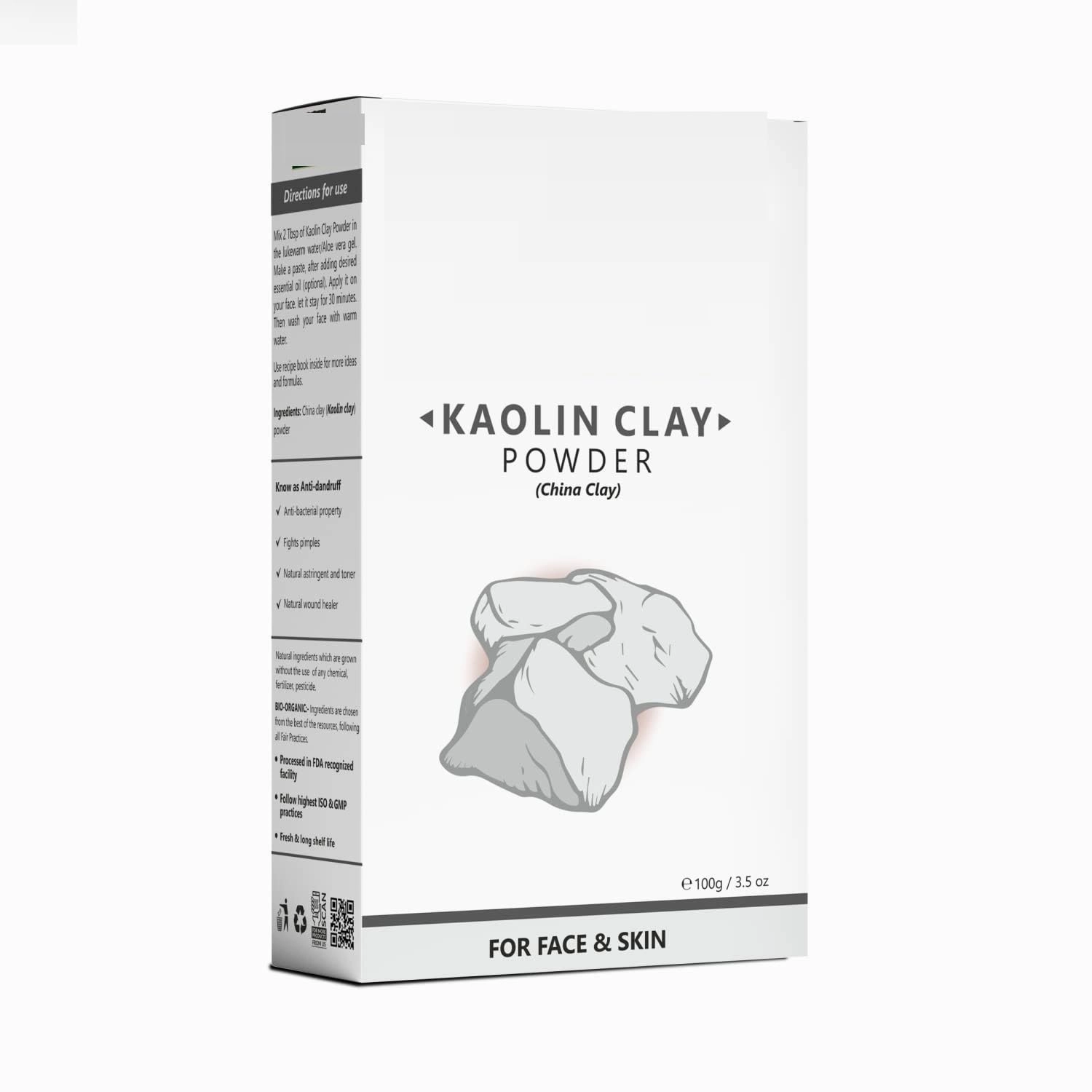 Natural Kaolin Clay Powder | China clay - For Acne, Blackheads And For Glowing Skin 100g