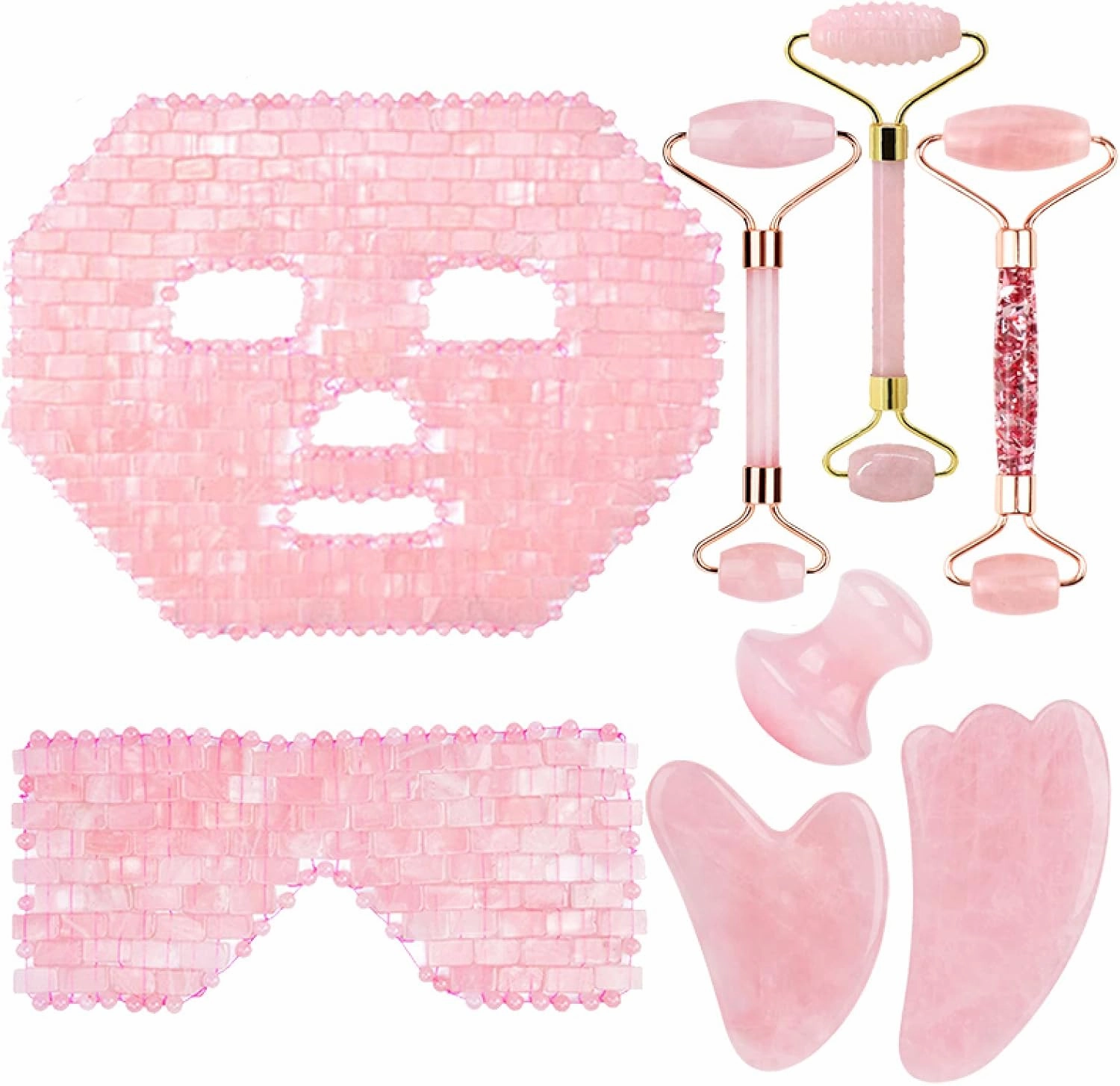 Natural Rose Quartz For Face Jade Roller Gua Sha Massage Face Roller Eye Sleeping Mask Tools,type E
