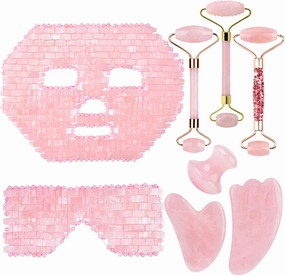 Natural Rose Quartz For Face Jade Roller Gua Sha Massage Face Roller Eye Sleeping Mask Tools,type E