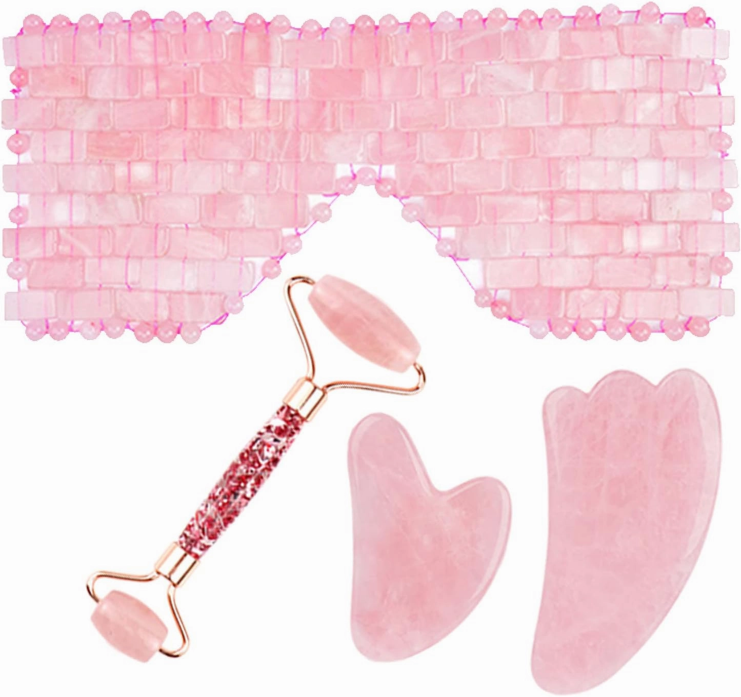 Natural Rose Quartz For Face Jade Roller Gua Sha Massage Face Roller Eye Sleeping Mask Tools,type H
