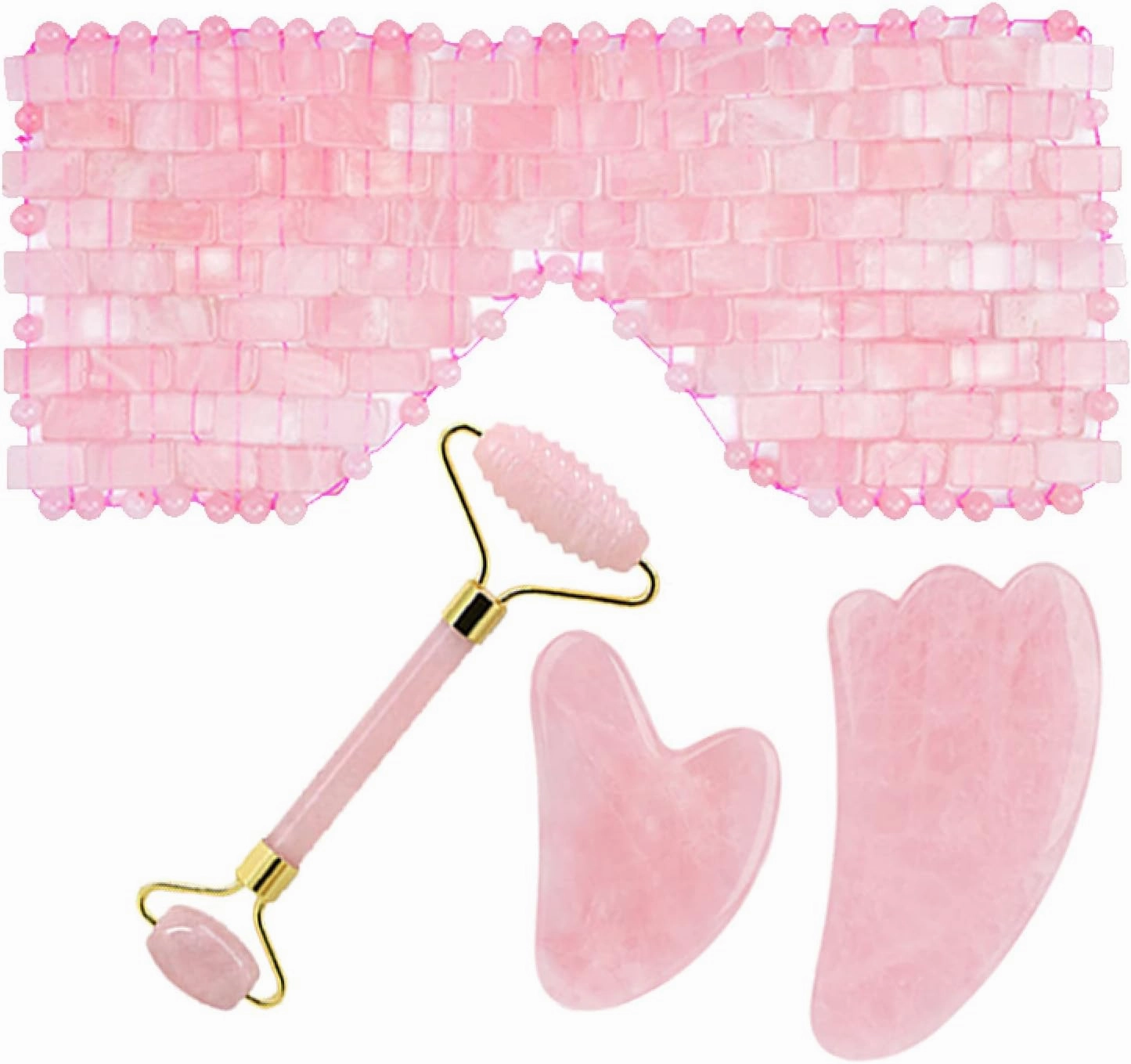 Natural Rose Quartz For Face Jade Roller Gua Sha Massage Face Roller Eye Sleeping Mask Tools,type J