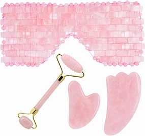 Natural Rose Quartz For Face Jade Roller Gua Sha Massage Face Roller Eye Sleeping Mask Tools,type J