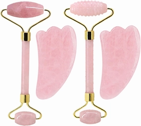 Natural Rose Quartz For Face Jade Roller Gua Sha Massage Face Roller Eye Sleeping Mask Tools,type M