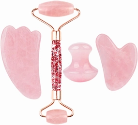 Natural Rose Quartz For Face Jade Roller Gua Sha Massage Face Roller Eye Sleeping Mask Tools,type N