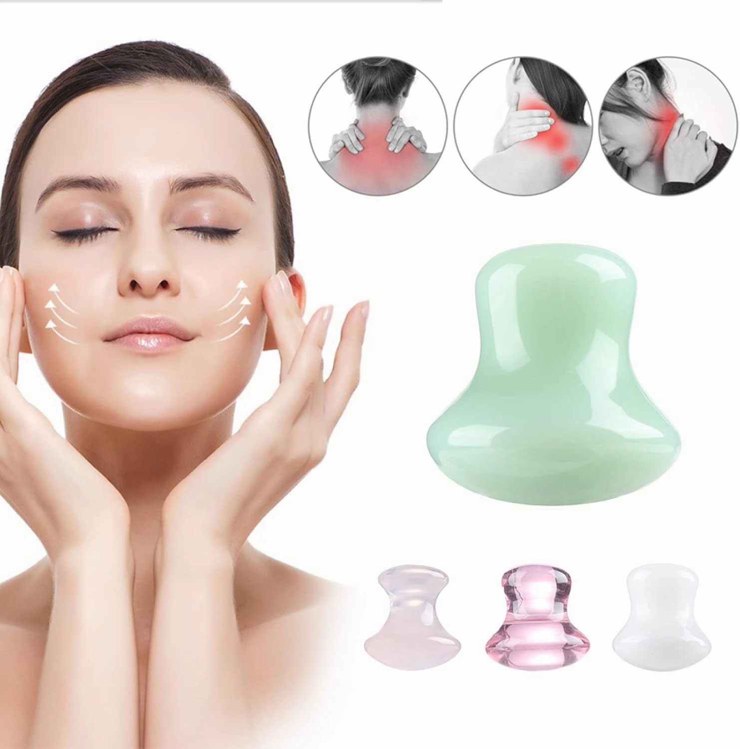 Natural Rose Quartz Stone Face Massager Mushroom Jade Stone Facial Roller,4