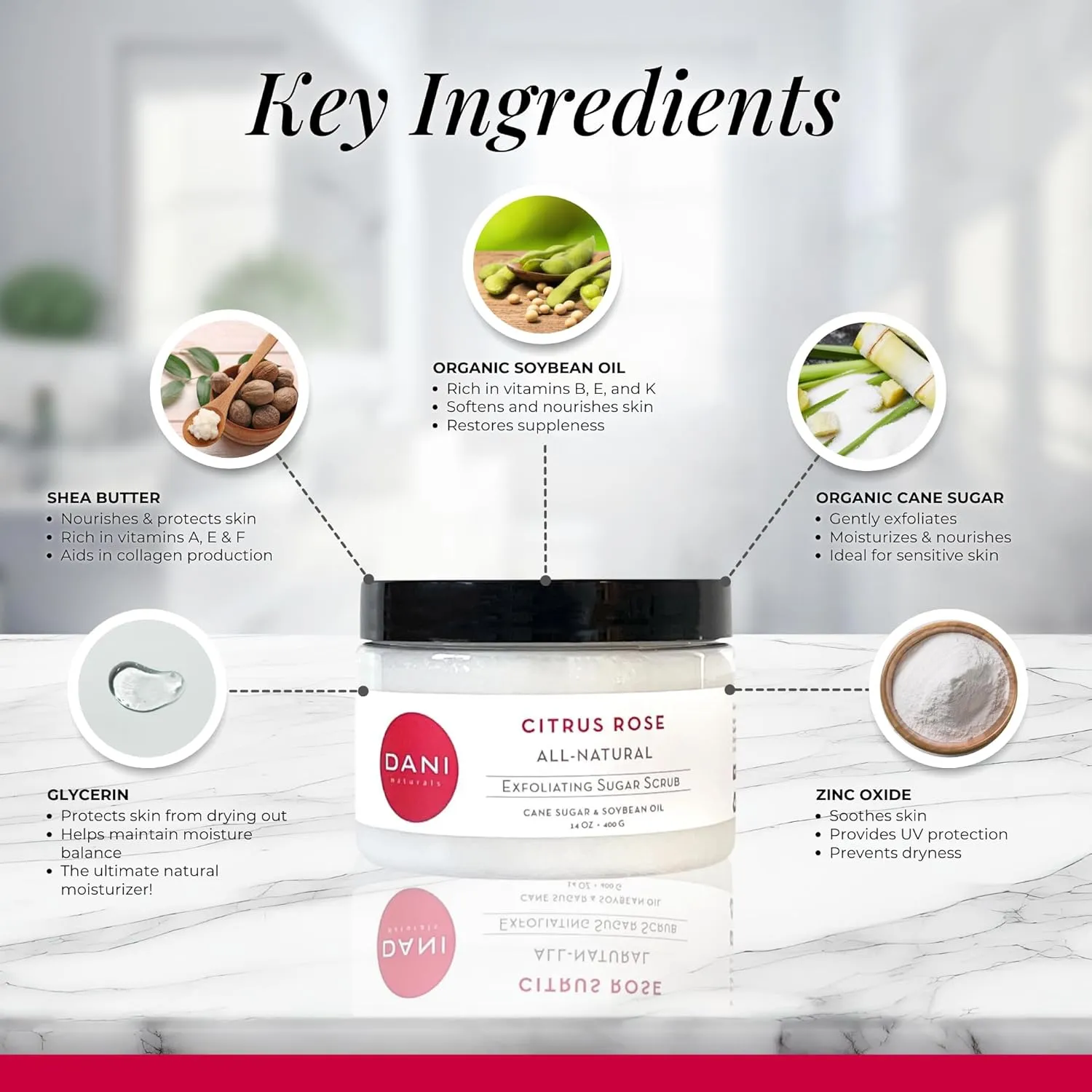 Naturals Exfoliating Sugar Scrub - Citrus Rose - Organic Cane Sugar & Shea Butter - Deep Hydration & Gentle Exfoliation for Smooth, Radiant Skin - 14 oz