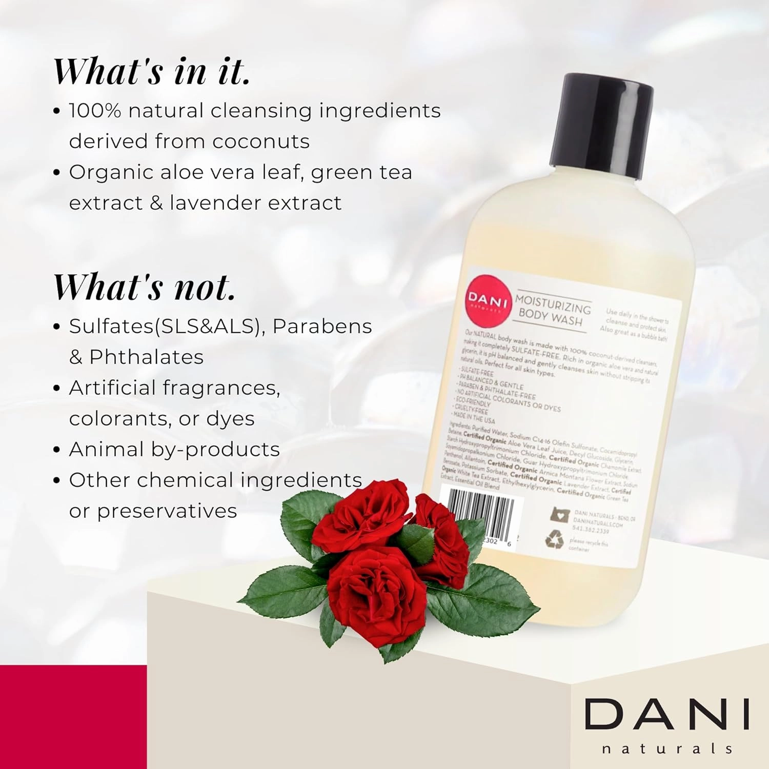 Naturals Moisturizing Body Wash - Citrus Rose Scent with Organic Aloe Vera & Natural Glycerin - Paraben & Sulfate-Free Shower Gel - 12 oz - Vegan & Cruelty-Free