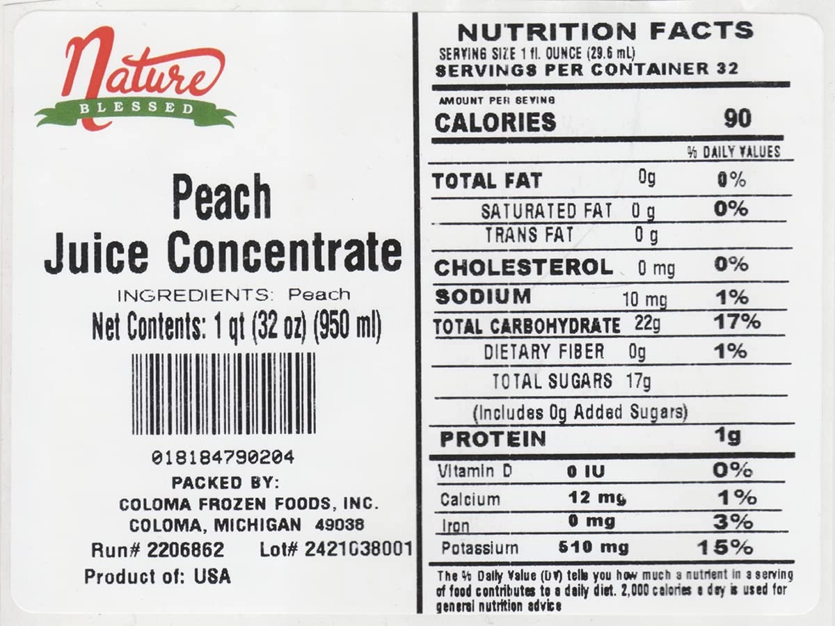 Nature Blessed 100% Pure Peach Fruit Juice Concentrate - 1 Quart (1/32 fl oz bottle), Excellent for Wine Making, Brewing, Distilling, Cider at Home