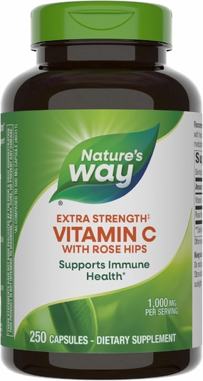 Nature's Way Extra Strength** Vitamin C with Rose HIPS, Supports Immune Health*, Collagen Production*, High Potency Vitamin C, 250 Capsules (Packaging May Vary)