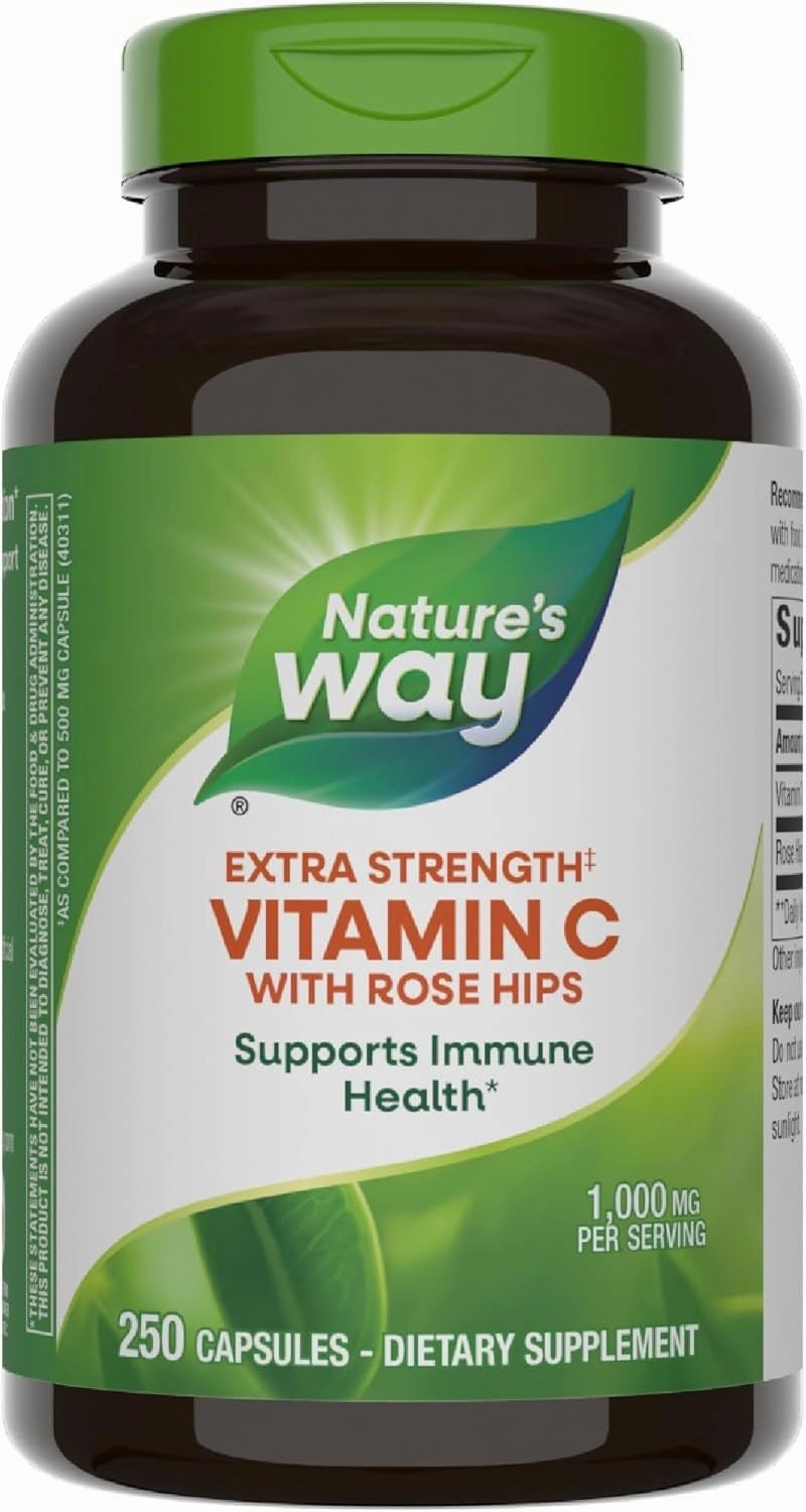 Nature's Way Extra Strength** Vitamin C with Rose HIPS, Supports Immune Health*, Collagen Production*, High Potency Vitamin C, 250 Capsules (Packaging May Vary)