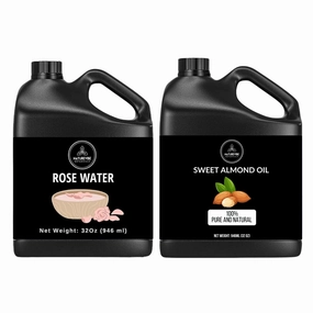 Naturevibe Botanicals Premium Rose Water 32oz and Sweet Almond Oil 32oz | Oil Combo.