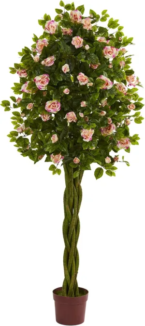 Nearly Natural 6ft. Rose Artificial Tree with Woven Trunk